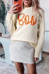 Apricot Halloween Boo Drop Shoulder Knit Sweater