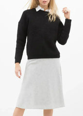 High Waisted Wool Knit Midi Skirt In Heather Grey - Femstylo