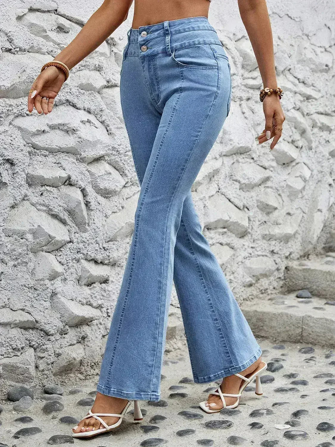 High Waist Flare Jeans with Pockets - Femstylo