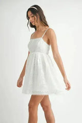 MABLE Eyelet Lace Babydoll Mini Cami Dress - Femstylo