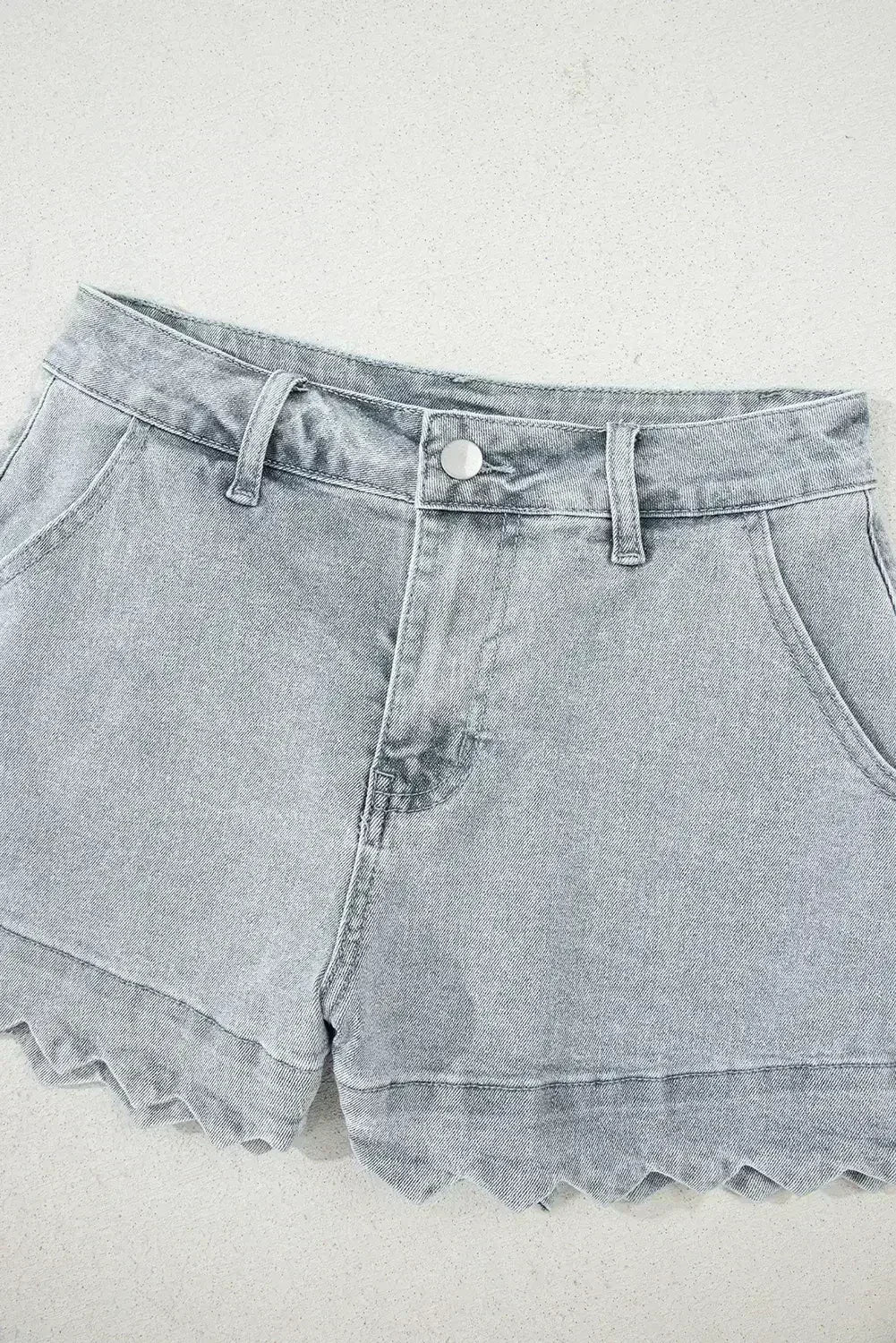 Sail Blue Scalloped Hemline Light Wash Denim Shorts - Femstylo