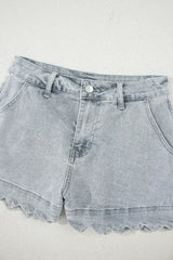 Sail Blue Scalloped Hemline Light Wash Denim Shorts - Femstylo