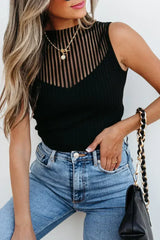 Black Mesh Cutout Knit Vest - Edgy Ribbed Design | Femstylo - Femstylo