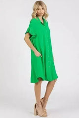 Mittoshop Button Down Flounce Sleeve Dress with Pockets - Femstylo