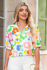 Green Abstract Leopard Short Sleeve Pop of Color Blouse | Femstylo - Femstylo