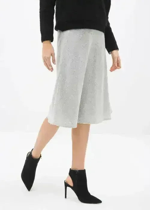 High Waisted Wool Knit Midi Skirt In Heather Grey - Femstylo