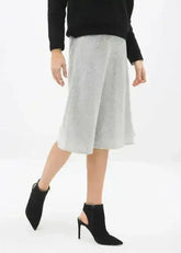 High Waisted Wool Knit Midi Skirt In Heather Grey - Femstylo