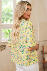 Yellow Summer Flower Print Drop Shoulder Loose T Shirt - Femstylo