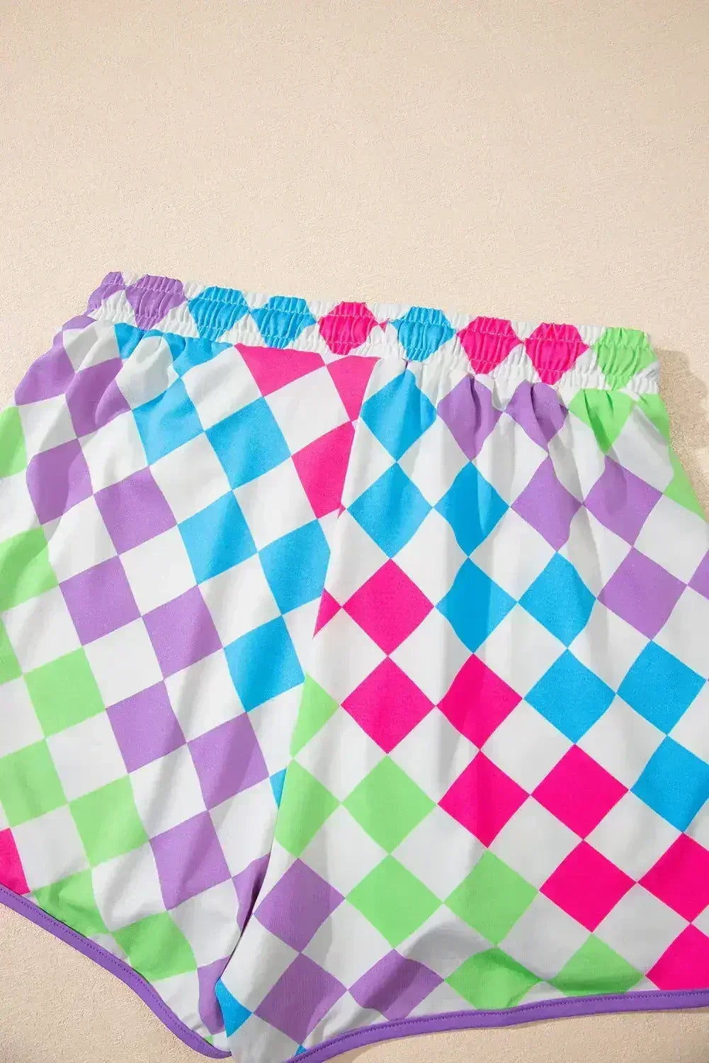 Black Checkered Drawstring Elastic Waist Casual Shorts - Femstylo