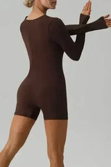 Square Neck Long Sleeve Active Romper - Femstylo