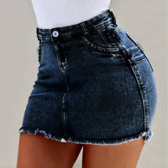 Women's High Stretch A-Line Mini Skirt in Washed Denim - Femstylo
