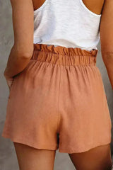 Ruffled Tied Waist Solid Shorts - Femstylo