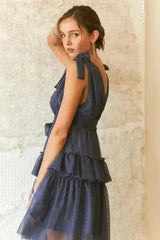 Polka Dot Mesh Dress – Playful Tie Shoulder & Smocked Detail - Femstylo