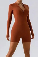 Half Zip Long Sleeve Active Romper - Femstylo