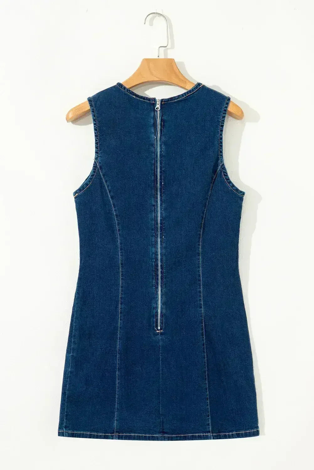 Dirty Blue Zipped Bodycon Sleeveless Denim Mini Dress - Femstylo