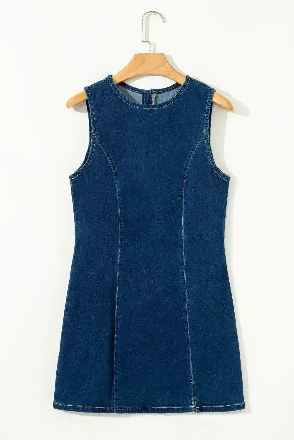 Dirty Blue Zipped Bodycon Sleeveless Denim Mini Dress - Femstylo