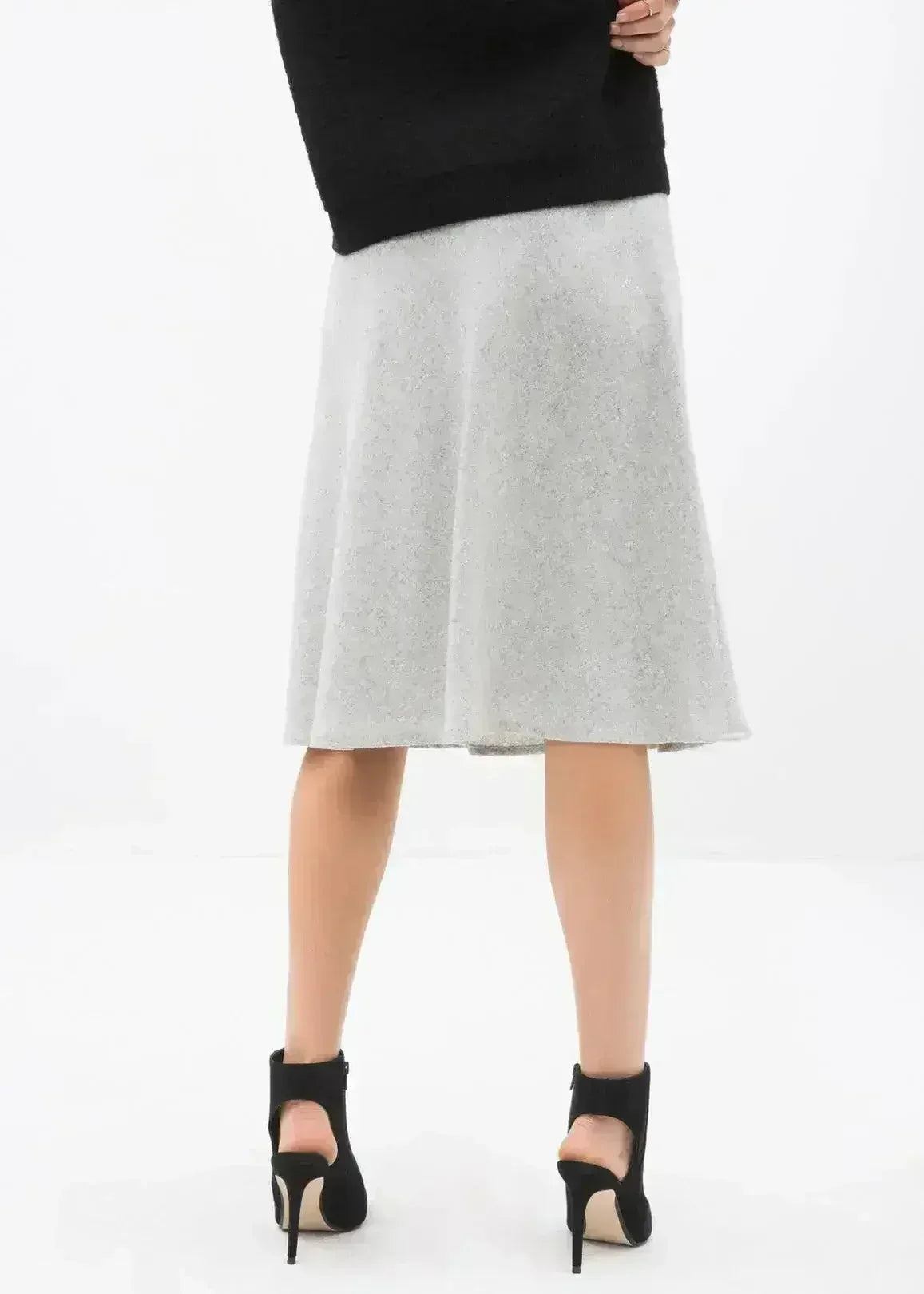 High Waisted Wool Knit Midi Skirt In Heather Grey - Femstylo