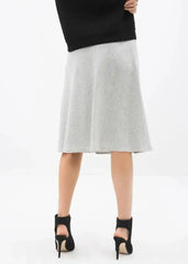 High Waisted Wool Knit Midi Skirt In Heather Grey - Femstylo