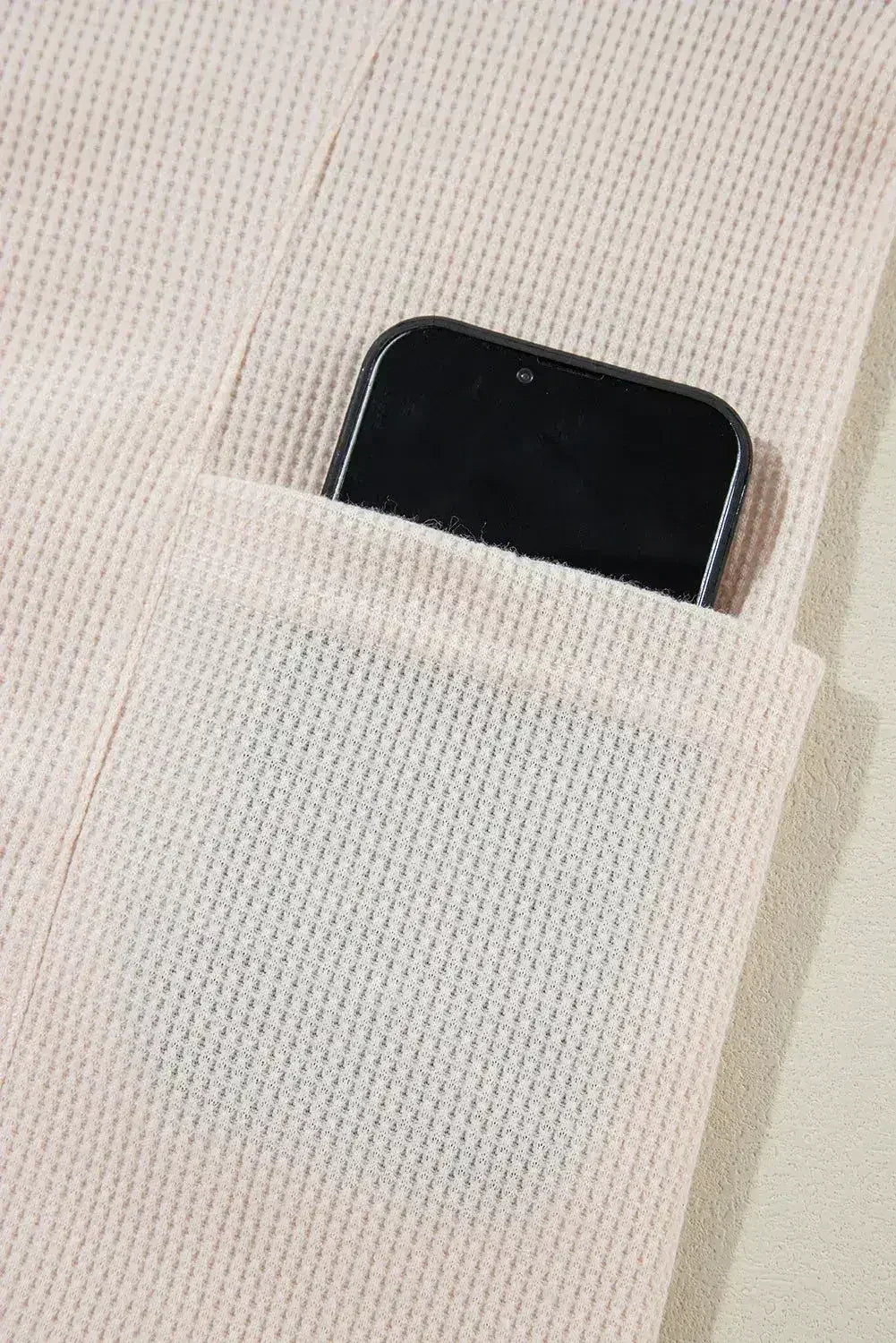 Pink Waffle Long Sleeve Collared Half Button Relaxed Fit Top - Femstylo