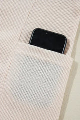 Pink Waffle Long Sleeve Collared Half Button Relaxed Fit Top - Femstylo