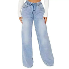 25 Edition – High Waist Drawstring Wide Leg Jeans – Light Blue - Femstylo