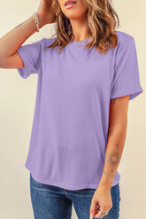 Wisteria Solid Color Basic Crew Neck Plain Tee