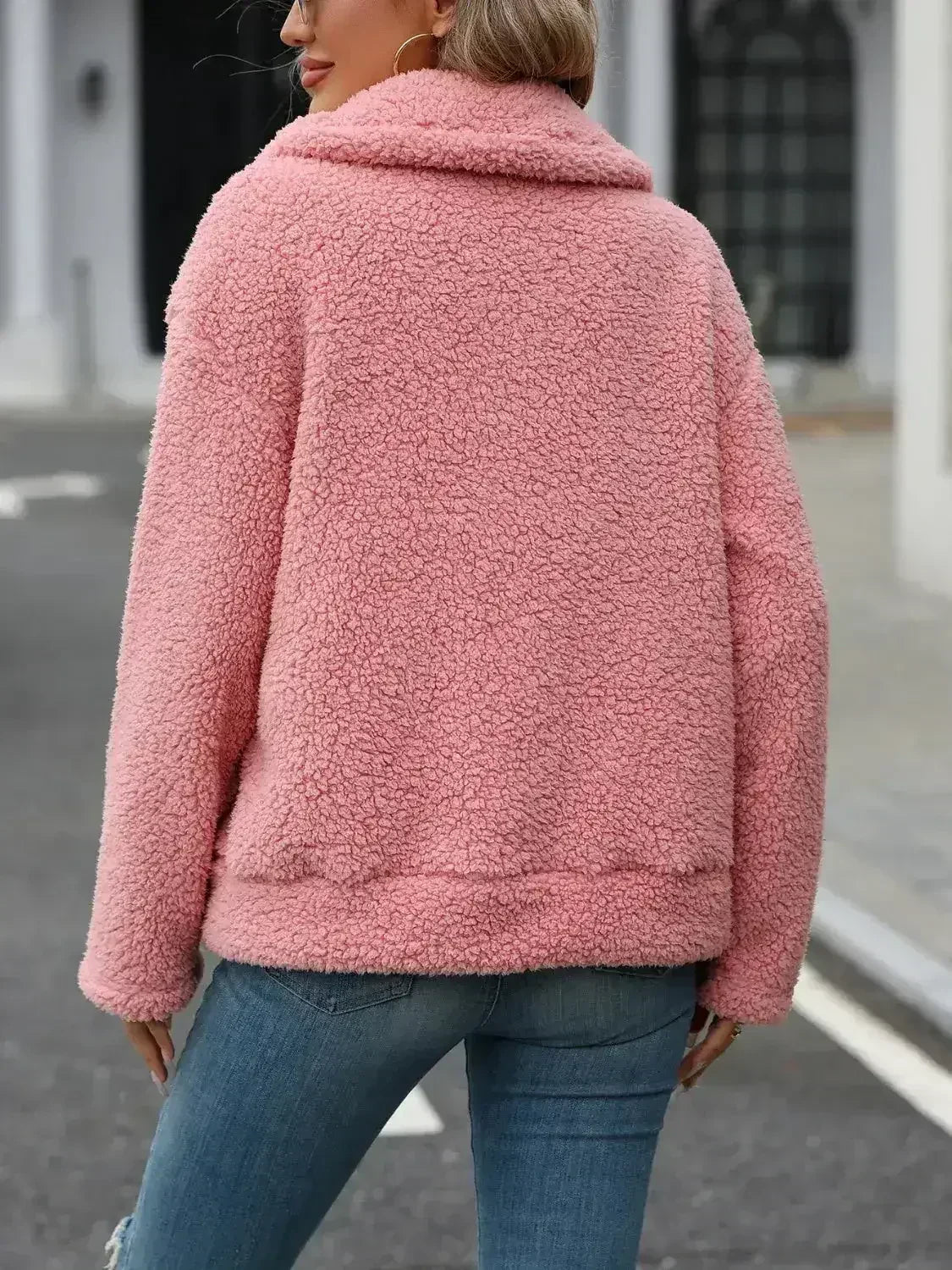 Zip Up Long Sleeve Plush Jacket - Femstylo