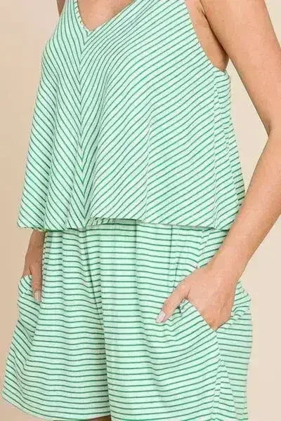 Culture Code Striped Double Flare Romper - Full Size - Femstylo