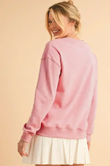 Pink Rugby GAME DAY Graphic Drop Shoulder Sweatshirt - Femstylo