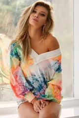 BiBi Tie Dye Soft Knit Jersey V-Neck Top | Femstylo - Femstylo