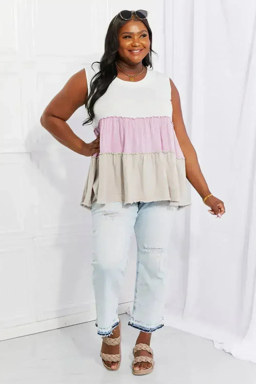 Lavender Color Block Baby doll Top - Sunset Design | Femstylo - Femstylo
