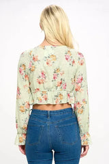 Boho Tie-Front Crop Top with Ruffle Details - Femstylo