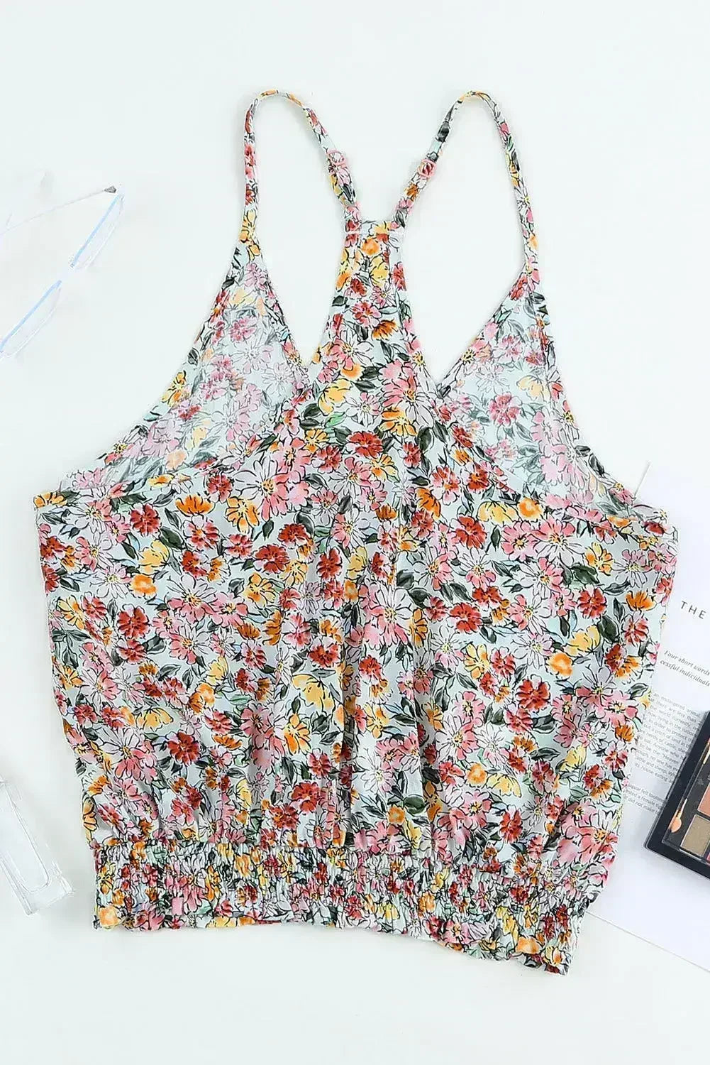 Multicolor Wrapped V Neck Floral Tank Crop Top - Femstylo