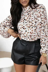 White Leopard Print Lantern Sleeve Blouse | Femstylo - Femstylo