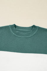 Green Colorblock Ribbed Knit Baggy Sweater
