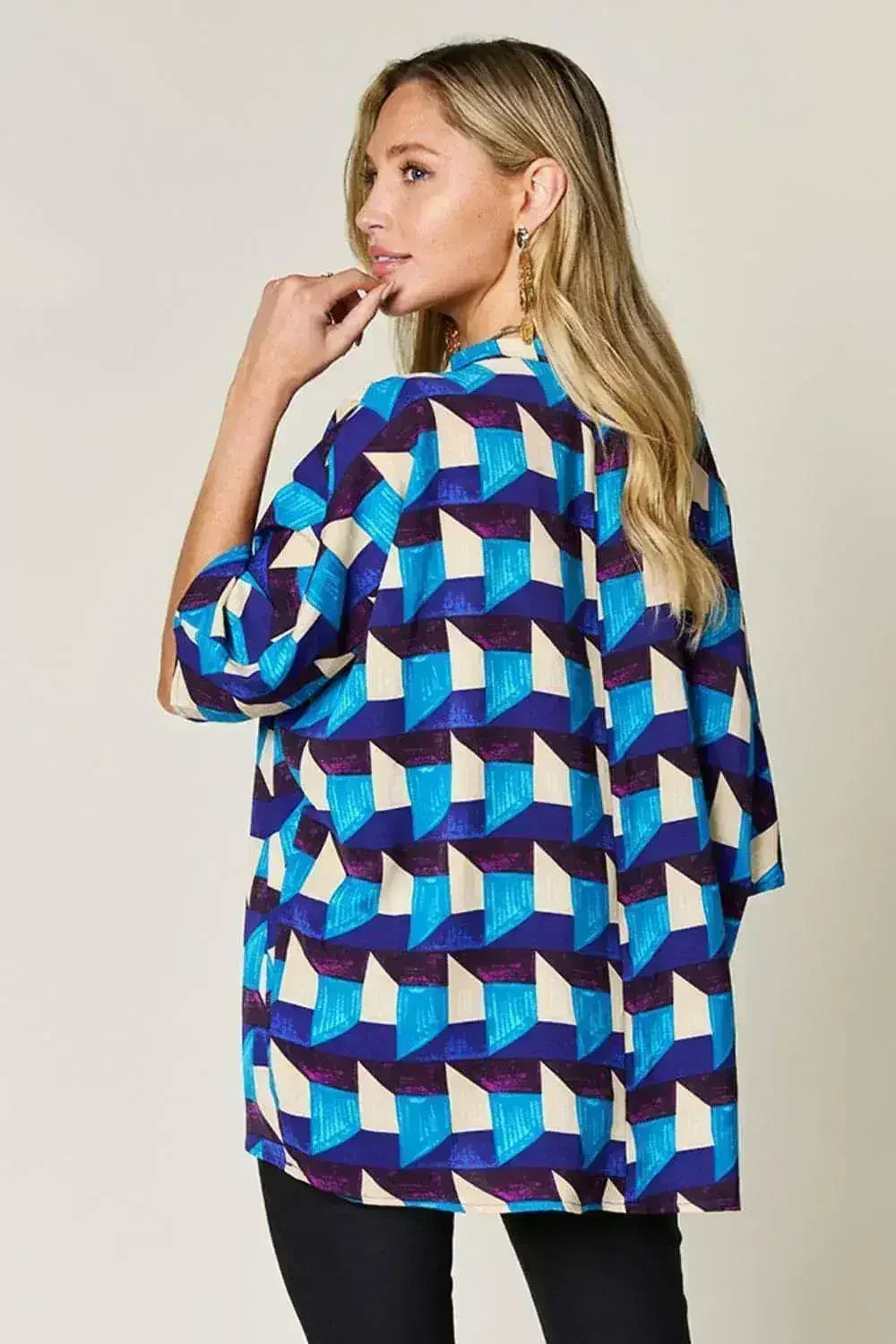 Geometric Notched Sleeve Blouse - Versatile Top | Femstylo - Femstylo