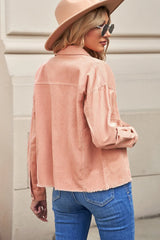 Pink Corduroy Button Jacket | Women's Structured Outerwear - Femstylo