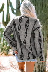 Gray Aztec Contrast Chest Pockets Loose Shacket - Femstylo