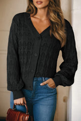 Green Lightweight Buttoned Front Crochet Cardigan