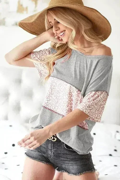 BiBi Triblend Knit with Leopard Block Out Stitching - Femstylo