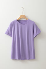 Wisteria Solid Color Basic Crew Neck Plain Tee