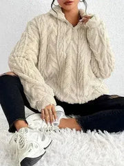 Fuzzy Quarter Zip Long Sleeve Sweatshirt - Femstylo