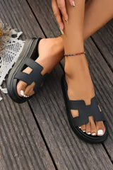 Black Cut Out Band Open Toe Platform Slides Shoes - Femstylo