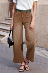 Brown Minimalist Patch Pocket High Waist Shift Jeans