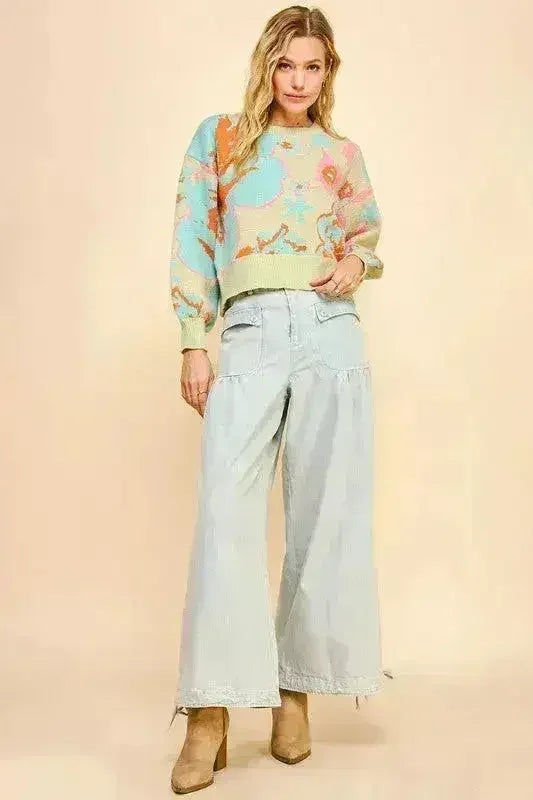 Davi & Dani Drawstring Hem Wide Leg Mid Rise Jeans - Femstylo