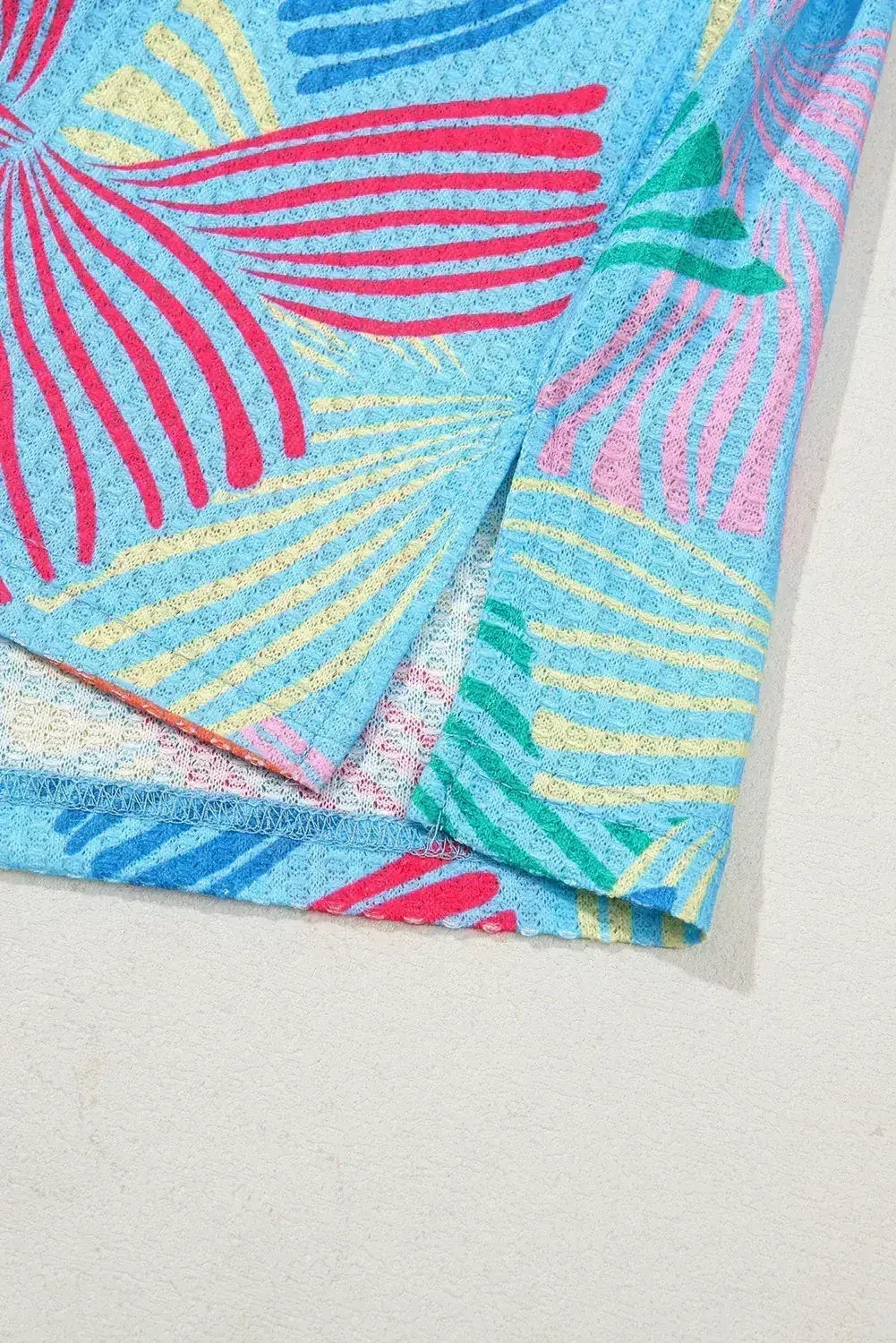 Sky Blue Bowknot Print Waffle Loose Tee - Femstylo