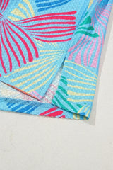 Sky Blue Bowknot Print Waffle Loose Tee - Femstylo