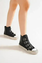 Beast Fashion Multi-Buckle Straps Studded Platform Sneakers - Femstylo