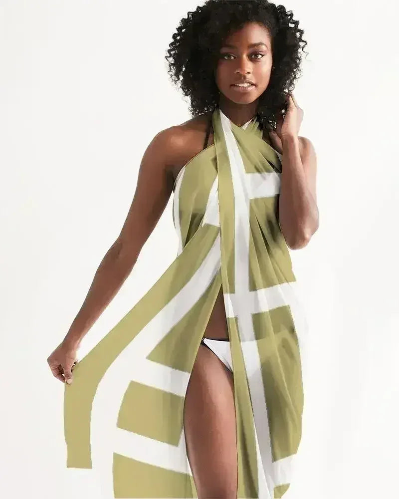 Sheer Sarong Swimsuit Cover Up Wrap / Geometric Beige and White - Femstylo