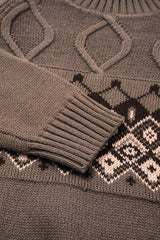 Light French Beige Geometric Pattern Crew Neck Knitted Sweater